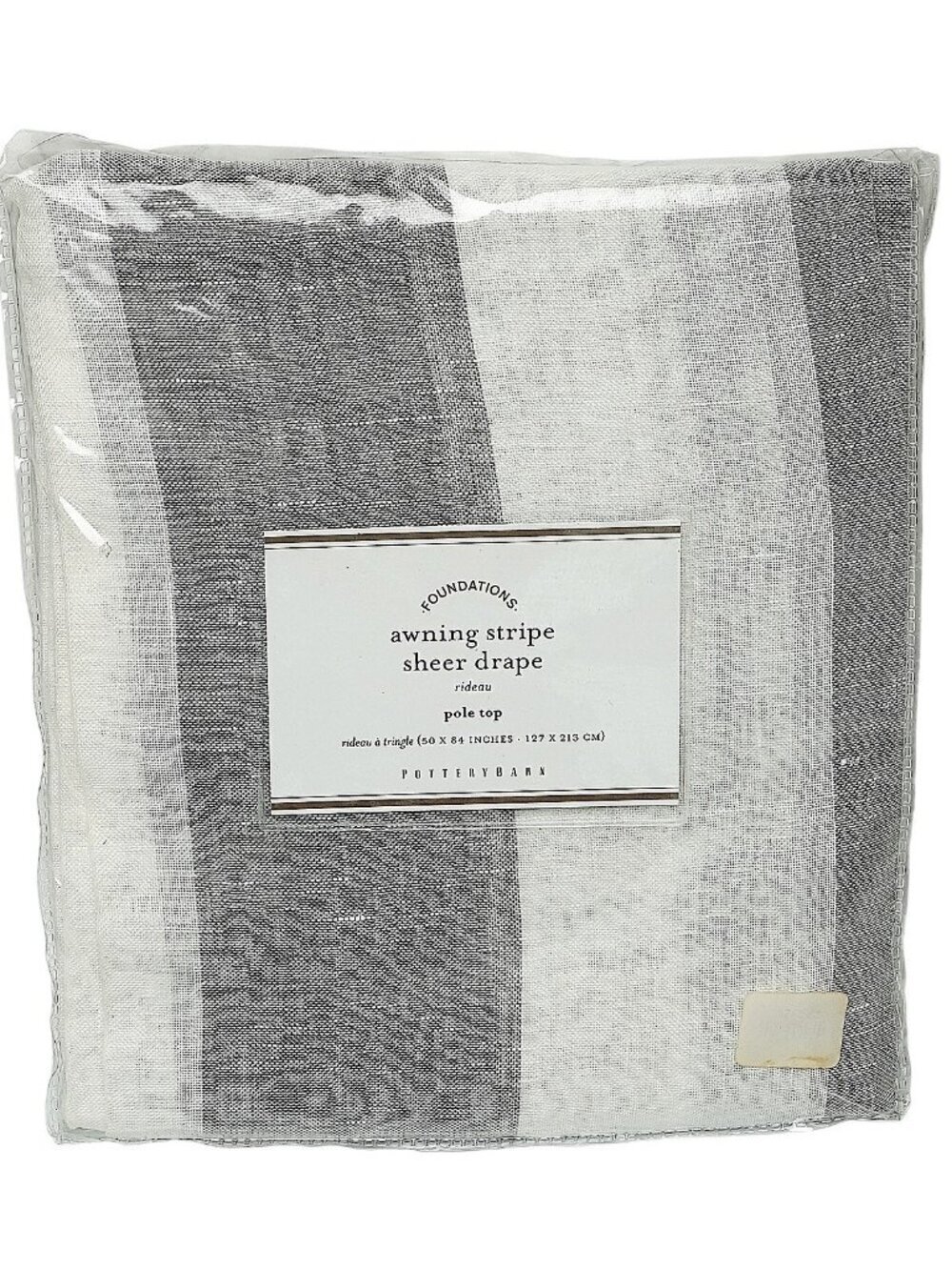 Pottery Barn Awning Stripe Sheer Drape One Panel 50x84 Gray White Linen NEW
